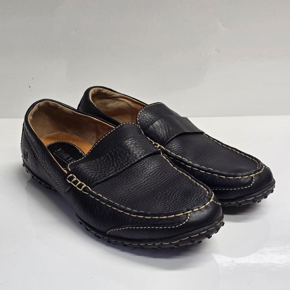 Born Driving Loafers Mens 10 Black Leather Contrast Stitch Penny Slip On Casual